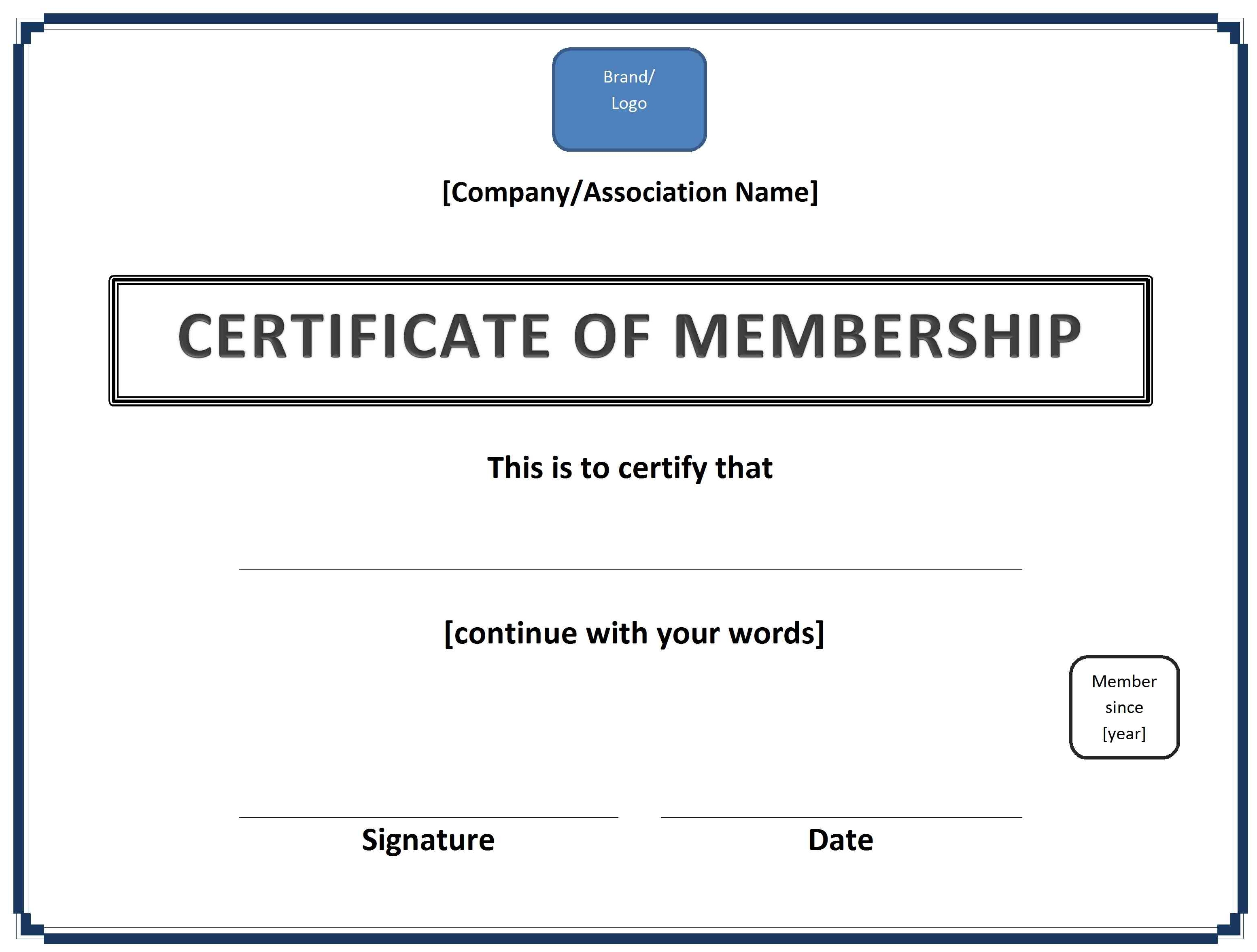 Membership Certificate Template Word
